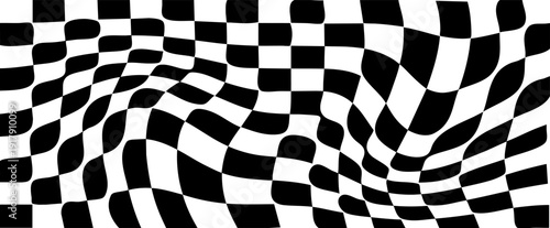Distorted black and white checkered pattern
