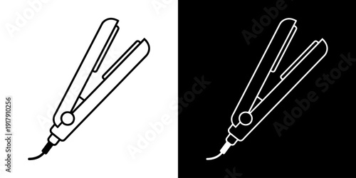 Hair straightener line icon vector set for beauty salon branding