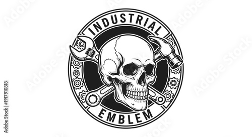 Industrial Emblem with Skull and Pipes.