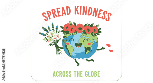 Kindness global icon with flowers, Spread Kindness Across The Globe vector illustration.