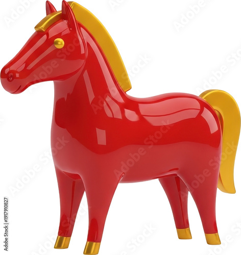 Stylized Red Horse 3D Object for Zodiac