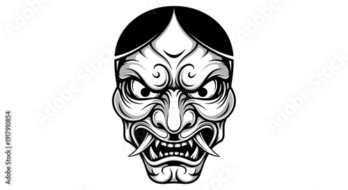 Traditional Japanese Hannya Mask Illustration.