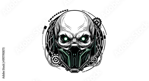 Menacing Alien Head with Mechanical Parts.