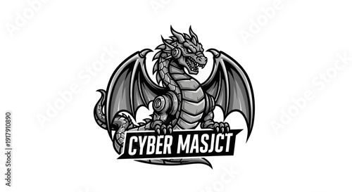 Black and White Dragon Illustration Design.