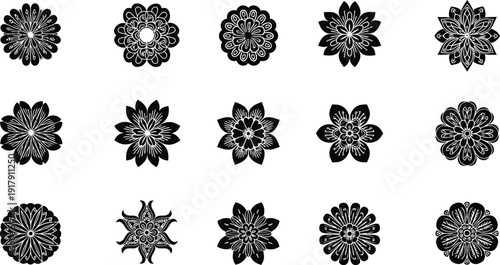 Black and white floral on white background flowers patterns shapes