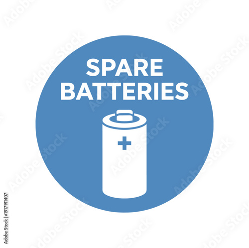Flat vector badge SPARE BATTERIES simple white battery with plus sign minimal good look design good for package business info about product