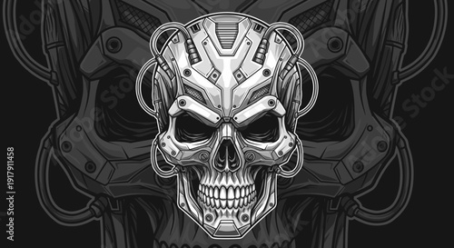 Detailed Illustration of Robot Skull Design.