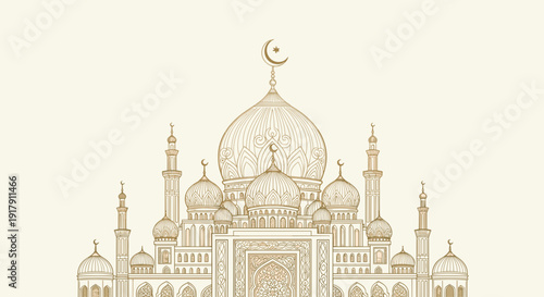 Detailed Illustration of Mosque Architecture.