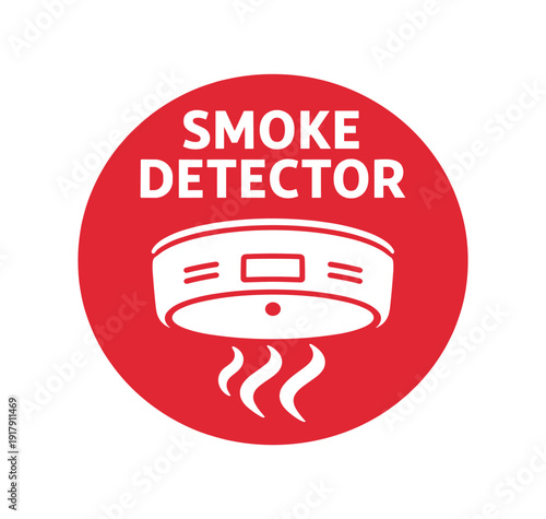 Flat vector badge SMOKE DETECTOR simple white smoke detector with waves minimal good look design good for package business info about product