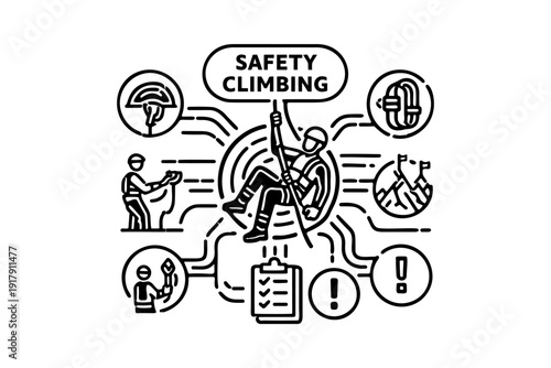 Professional Safety Climbing Operations and Mountaineering Gear Concept