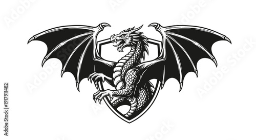 Black and White Dragon Crest Emblem.