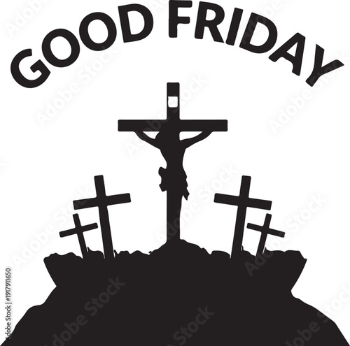 Graphic depiction of crucifixion on hilltop representing good friday celebration