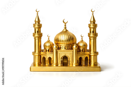 Gold Miniature Mosque: Luxury Ramadan Decor Concept in 8K Detail