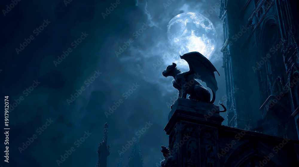 Fototapeta premium A gargoyle perched atop the cathedral
