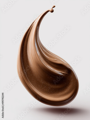 Smooth brown matte swirl creamy texture glossy finish abstract shape floating elegant minimal artistic modern isolated on white background