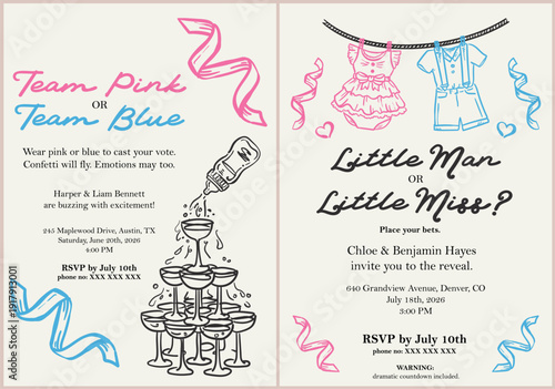 Gender Reveal Invitation Party Template vector whimsical illustrations