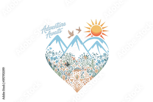  Adventure Awaits Mountains Heart Svg