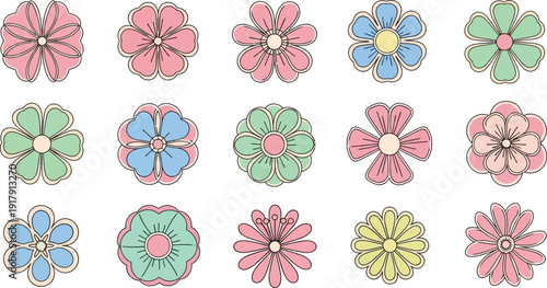 Colorful flower in various pastel shades on white background flowers