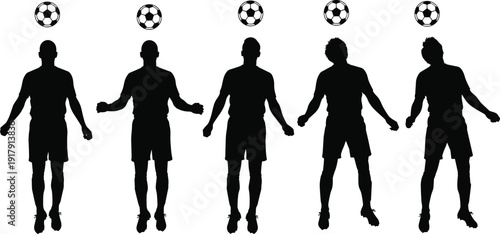 Soccer player silhouette heading ball, football training illustration, sports motion design, athletic posture art, teamwork concept, fitness background, game practice