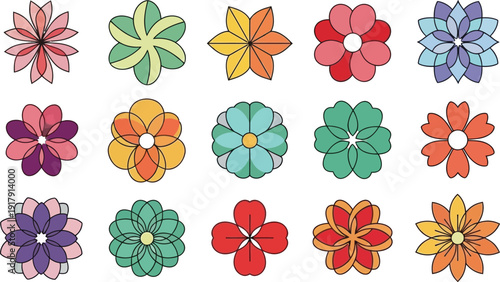 Colorful flower with various petals and colors flowers shapes patterns