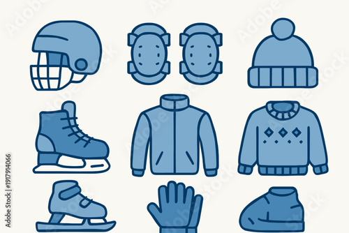 Ice Skating Gear and Apparel Illustration for Winter Sports.