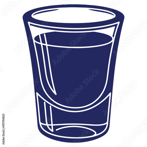 Dark Blue Shot Glass Outline Illustration on White Background for Bar and Restaurant Concepts Drink Presentation