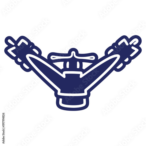 Dark Blue Icon of a Flying Aircraft or Airplane with Wing Design on a White Background Aviation Industry Concept