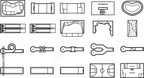 Top-down blueprint featuring architectural design elements and various layout concepts. This image includes a wide variety of detailed structures.