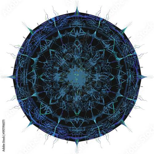 Electric Blue Geometric Mandala with Energetic Abstract Patterns