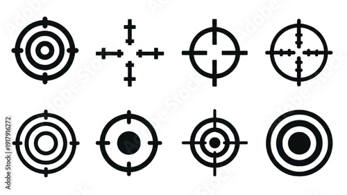 Vector Icon Sheet Featuring Targets and Crosshairs in Various Designs for Graphic Use