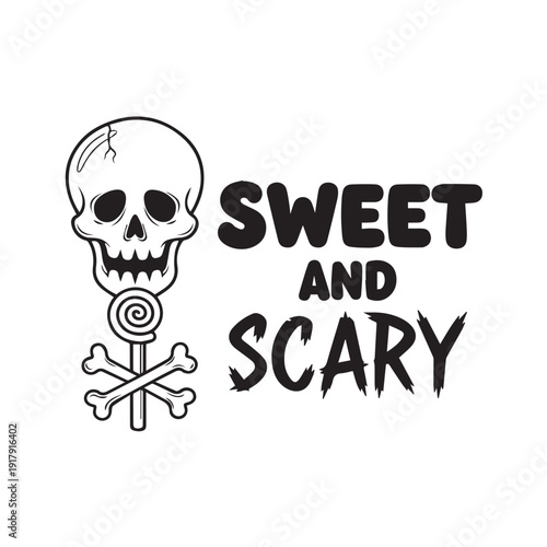 Spooky and sweet skull lollipop with crossbones for Halloween, perfect for party invitations and festive designs.