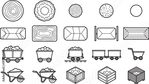 Diverse industrial illustrations showing various objects for mining and building projects. capturing the technical aspect and constructional view.