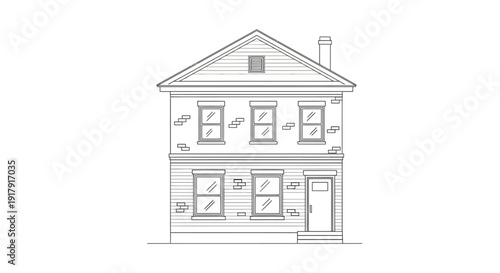 Simple line drawing of a two-story house with a gable roof and chimney.
