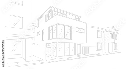 Modern Residential Building Architectural Sketch.