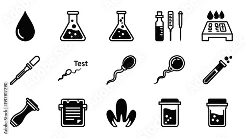 Collection of Laboratory Icons and Symbols in Vector Icon Sheet Format