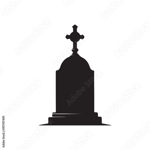 Gravestone silhouette vector art on white background.