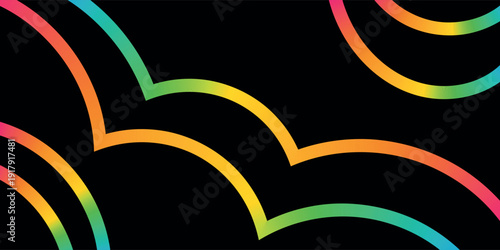 Abstract neon gradient curve lines on dark background with glowing colorful fluid ribbon waves modern vector