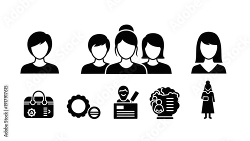 Vector Icon Sheet Featuring People and Objects in Simple Design