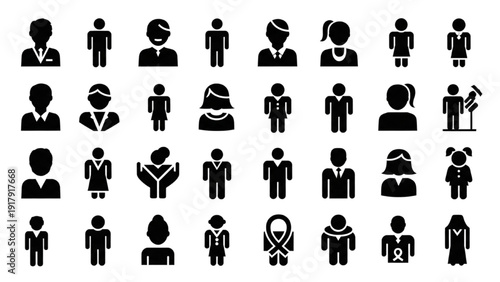 Vector Icon Sheet Featuring Diverse People and Professions in Various Occupations