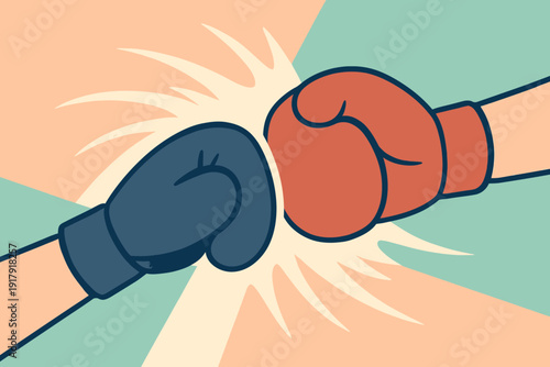 Boxing Gloves Clash A Cartoon Illustration of Competition.