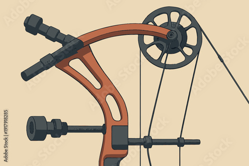 Closeup of a modern compound bow with advanced features.