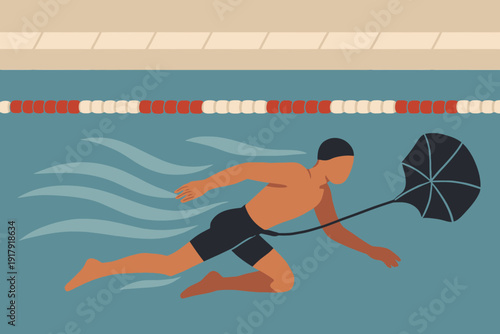 Man Swimming with Umbrella in Pool A Unique Training Method.