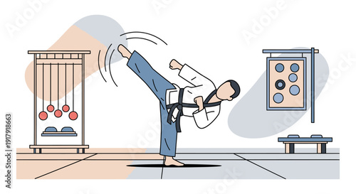Martial Artist Executing a Dynamic Kick in Training.