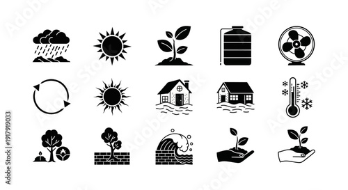 Sustainable Energy and Eco-Friendly Living Icons.