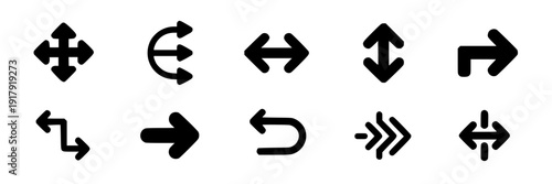 Arrows vector set with black minimalist designs, various directions and styles, simple and modern featuring icons, collection, navigation with pointers and symbols elements for graphical elements,