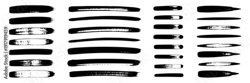 Brush strokes hand-painted black set with diverse shapes and textures, perfect for artistic designs featuring paint, graphic resources, illustration with art and creative elements for expressive,