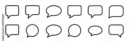 Speech bubbles set with various outline shapes and sizes for chat and dialogue icons featuring line art, black and white, graphic resources with ui elements and web design elements for app design,