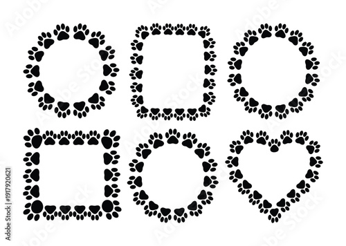 Collection of Paw Print Borders and Frames in Various Shapes