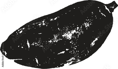 Black silhouette of a ripe banana fruit with curved shape and textured surface