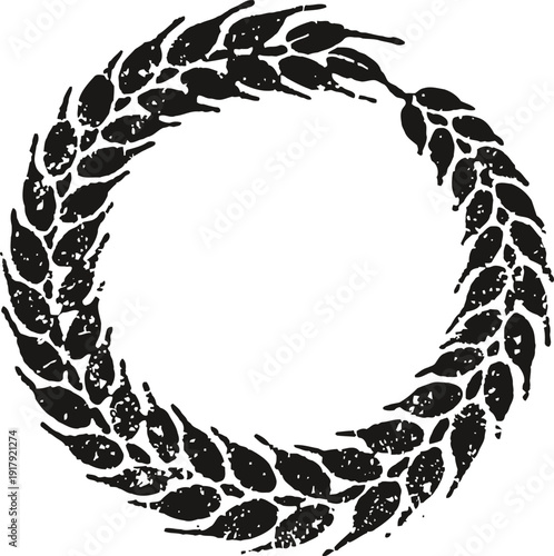 Black laurel wreath circular frame vintage monochrome plant decoration element for award and victory symbols